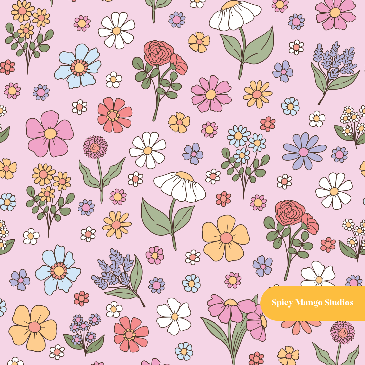 Pink Autumn Floral Seamless Pattern