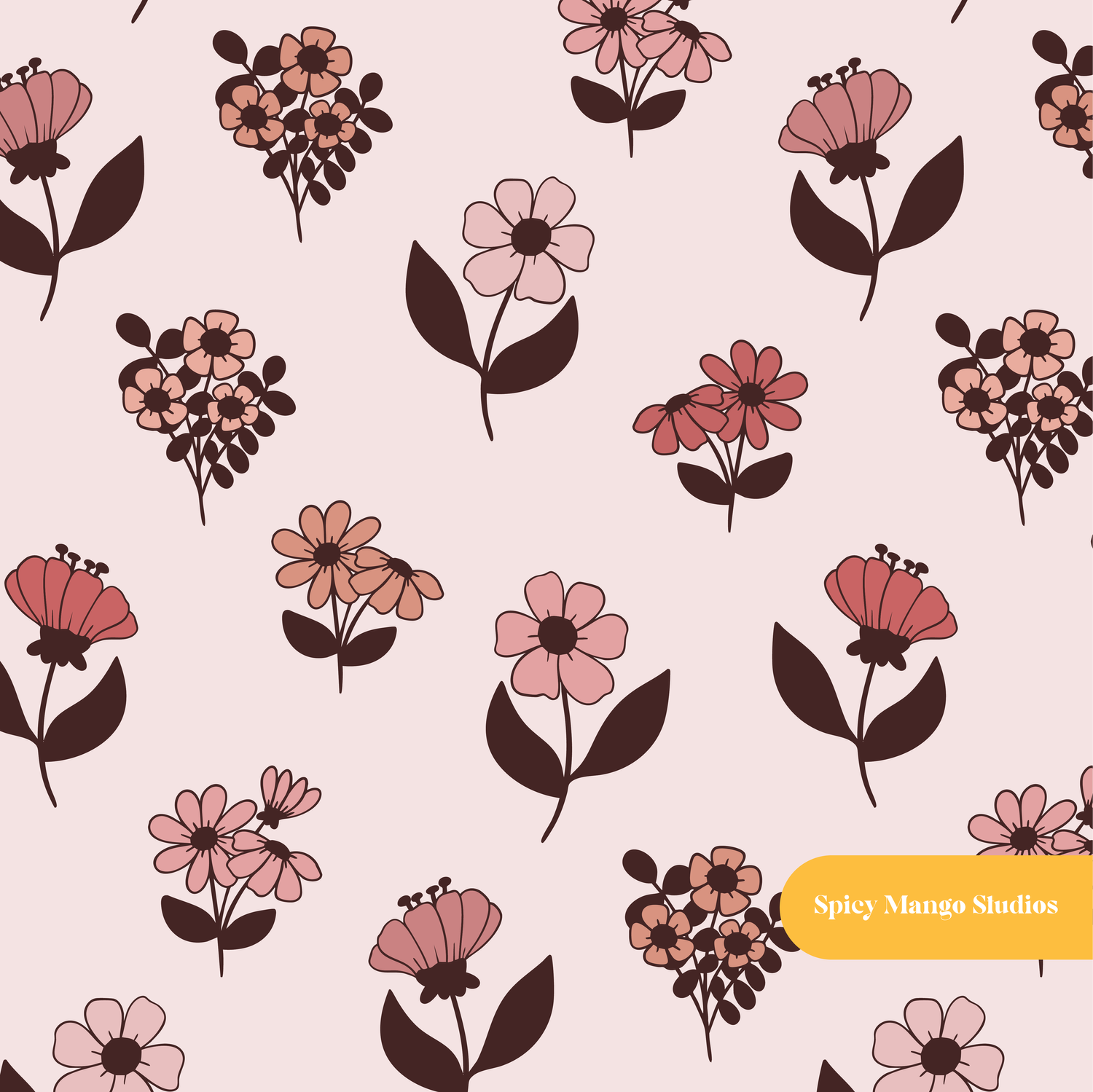 Dusty Rose Autumn Floral Seamless Pattern