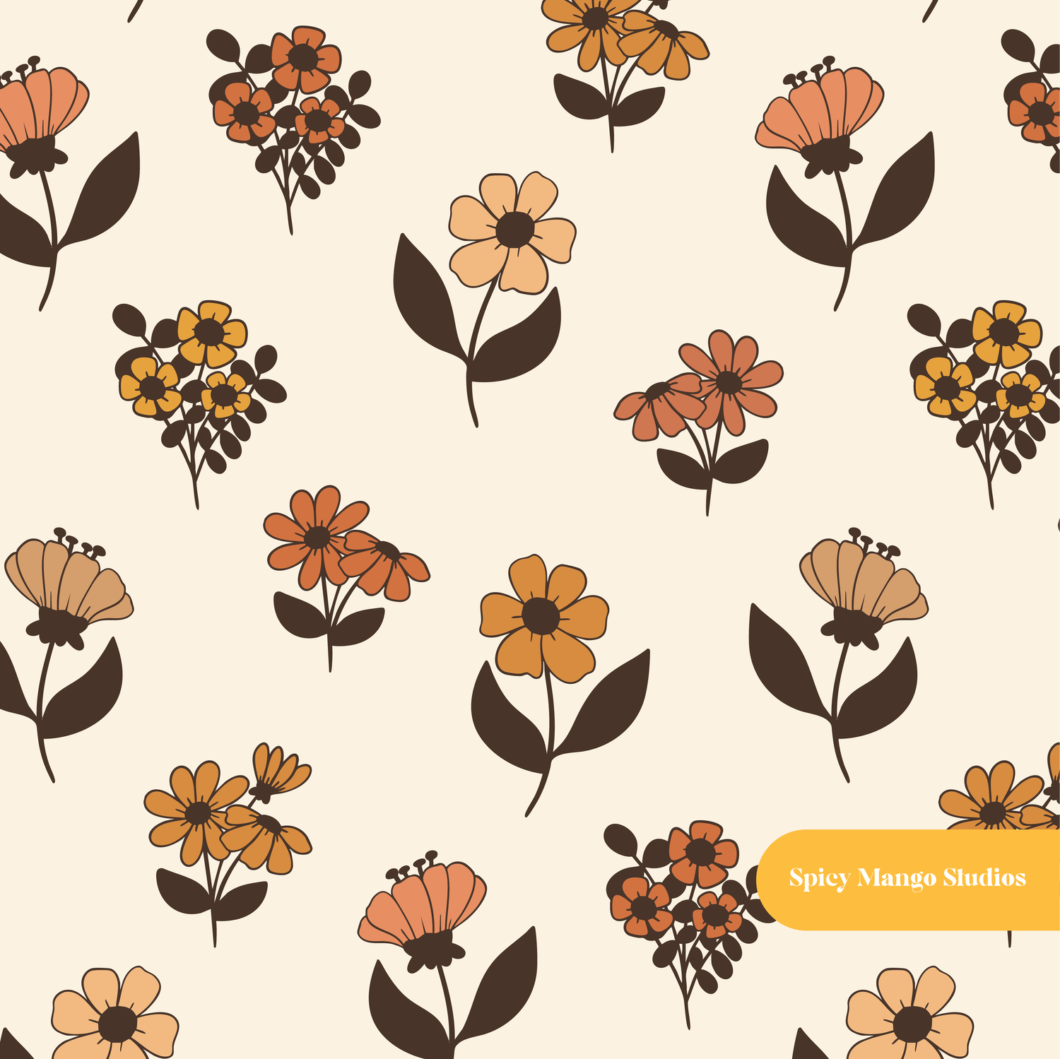 Neutral Autumn Floral Seamless Pattern