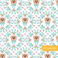 White and Aqua Bear Bow Floral Seamless Pattern