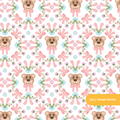 White and Pink Bear Bow Floral Seamless Pattern
