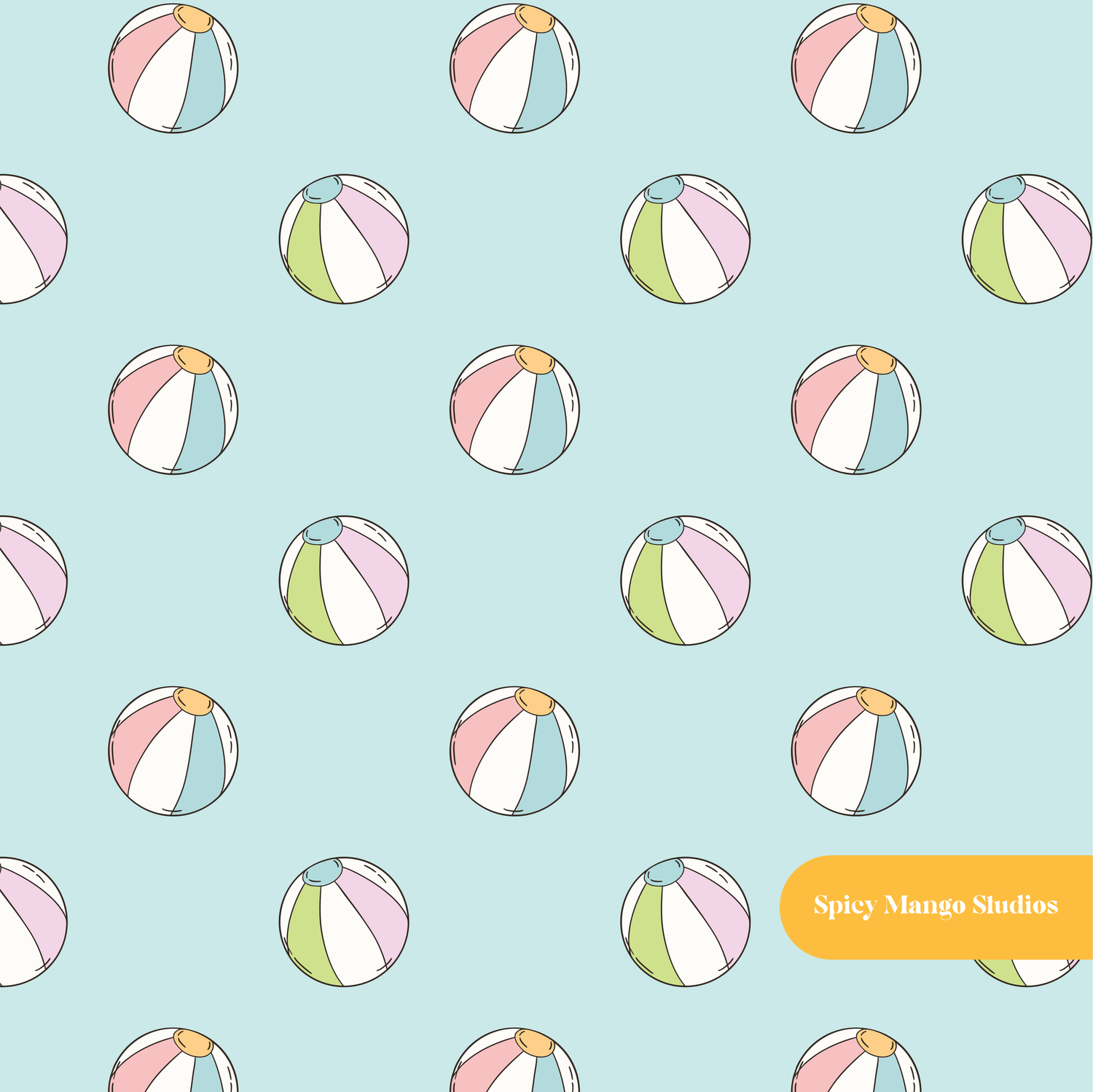 Aqua Beach Ball Medley Seamless Pattern