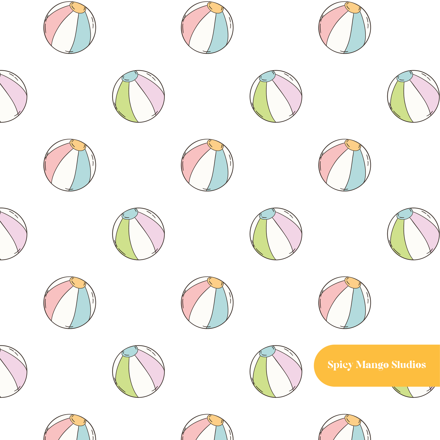 White Beach Ball Medley Seamless Pattern