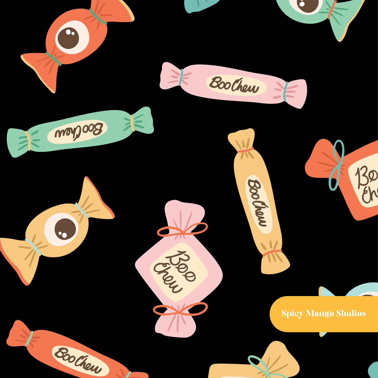 Black Boo Chew Halloween Seamless Pattern