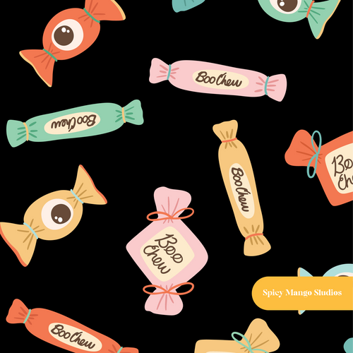 Black Boo Chew Halloween Seamless Pattern