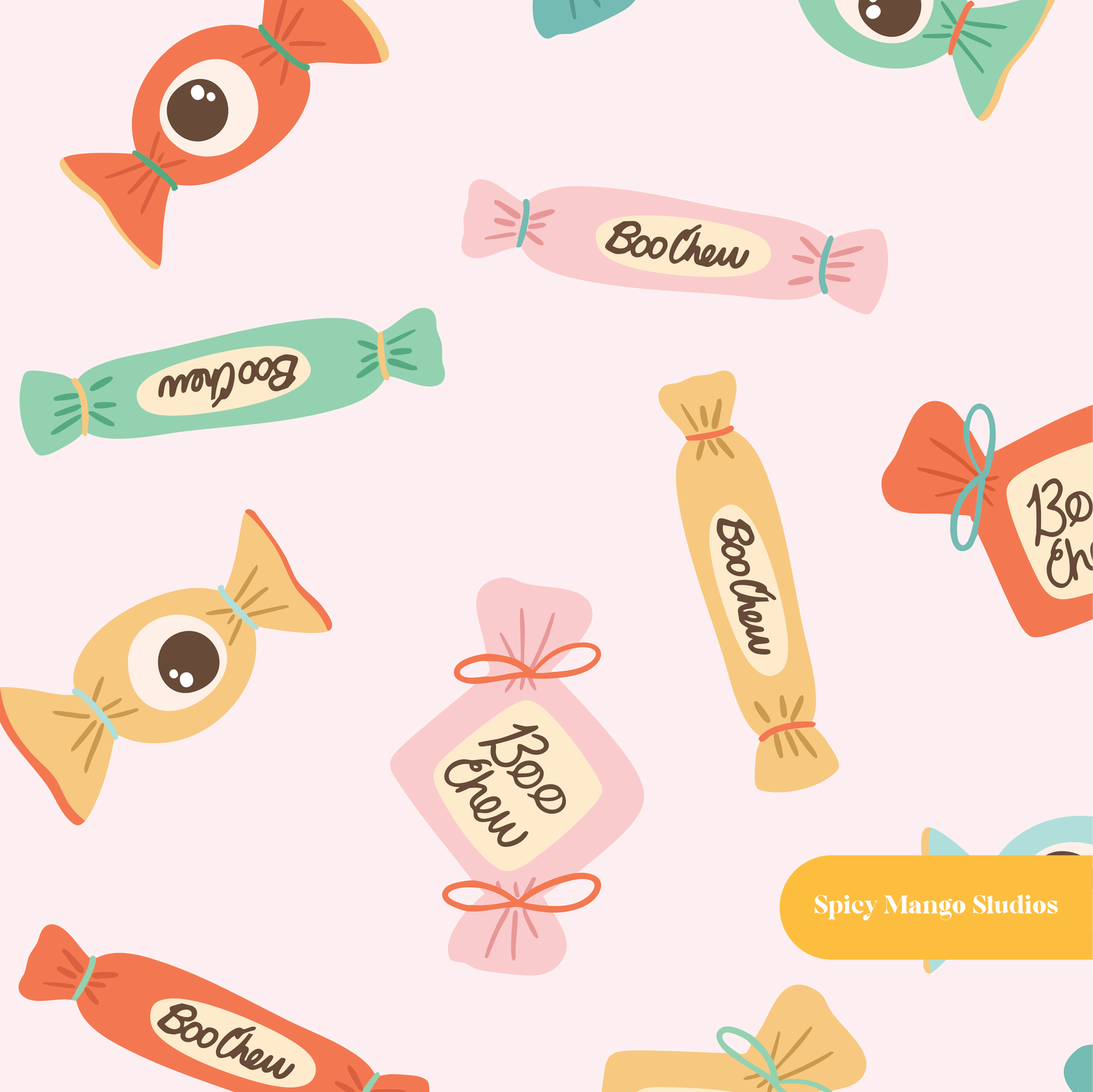 Pink Boo Chew Halloween Seamless Pattern
