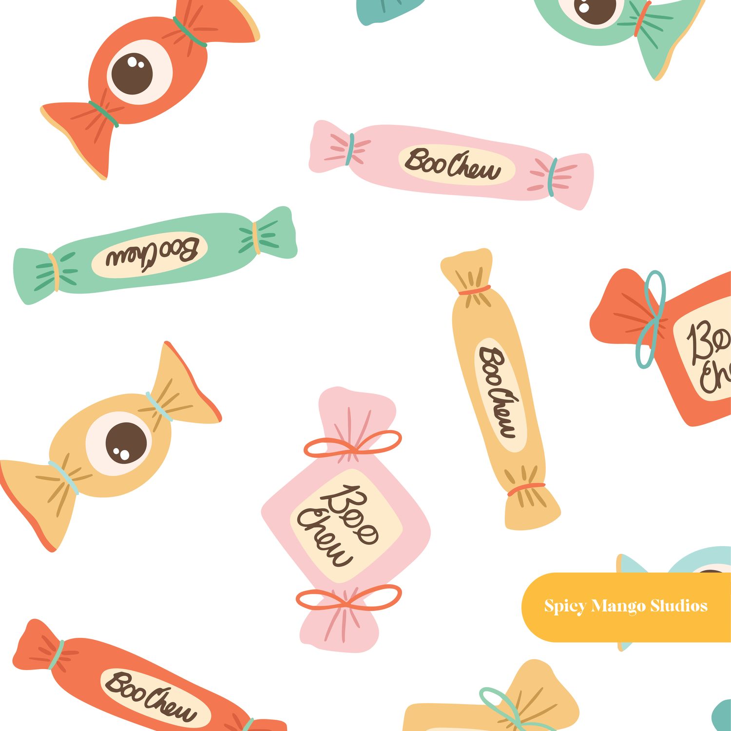 White Boo Chew Halloween Seamless Pattern