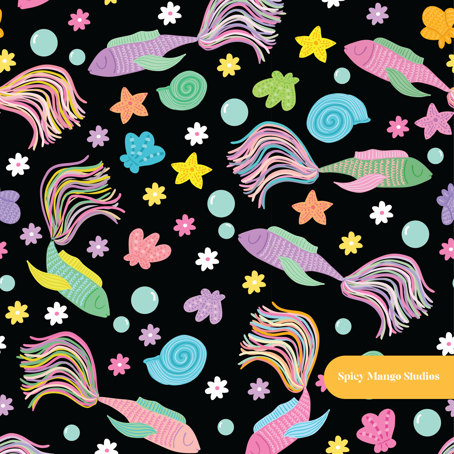 Black Beta Fish Seamless Pattern