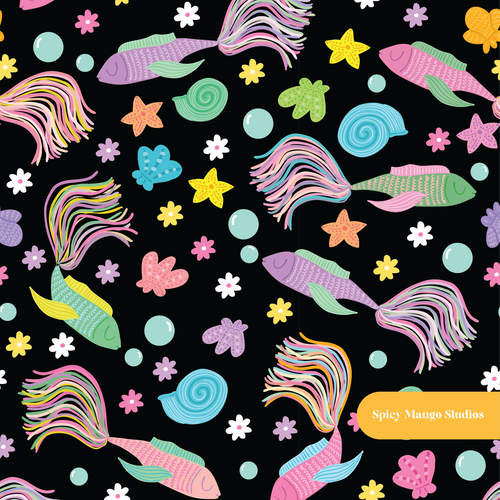 Black Beta Fish Seamless Pattern