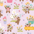 Lavender Bear Garden Floral Seamless Pattern