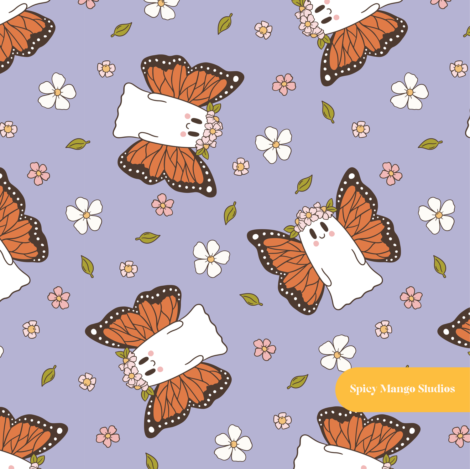 Purple Butterfly Ghosts Seamless Pattern