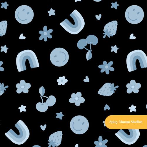 Black and Blue Bodhi Seamless Pattern