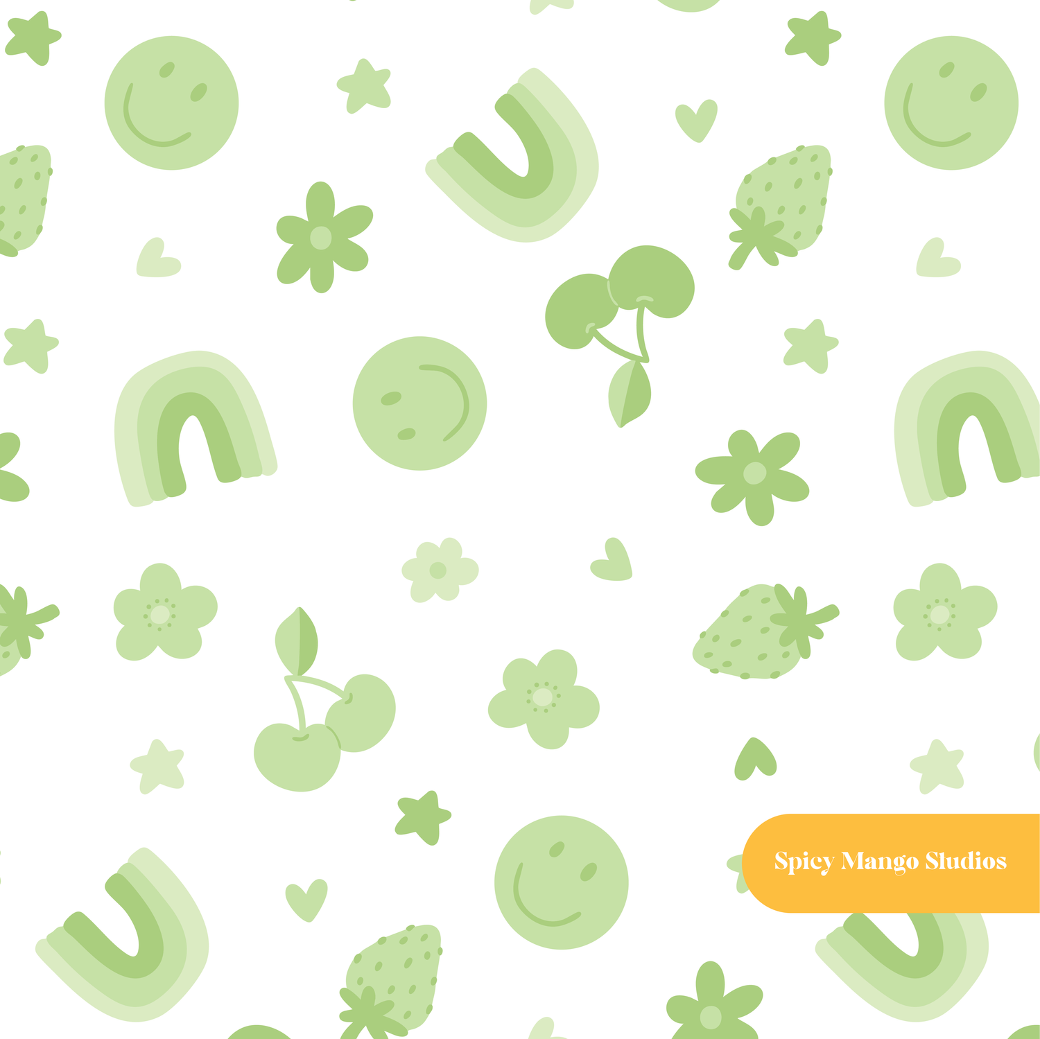 White and Green Bodhi Seamless Pattern