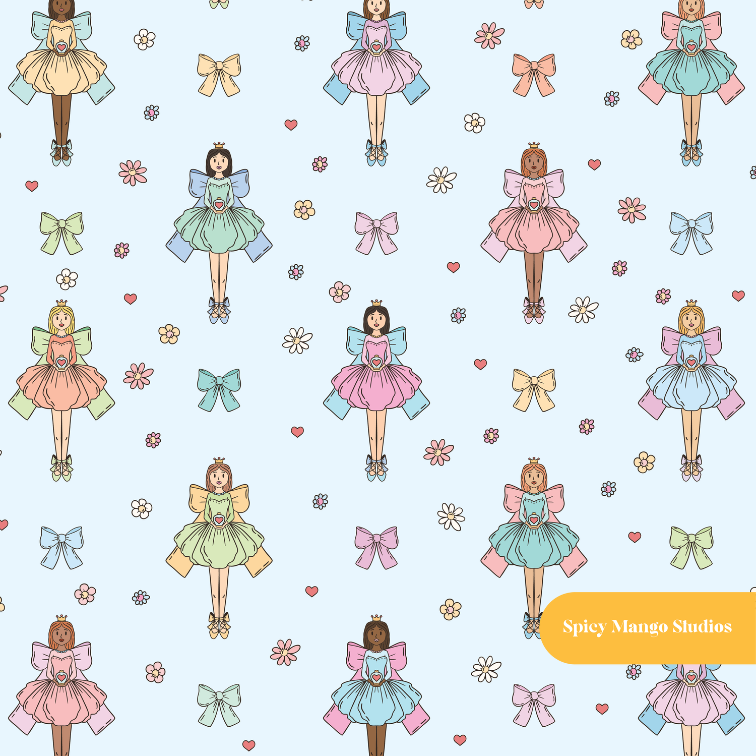 Light Blue Ballerina Bow Seamless Pattern