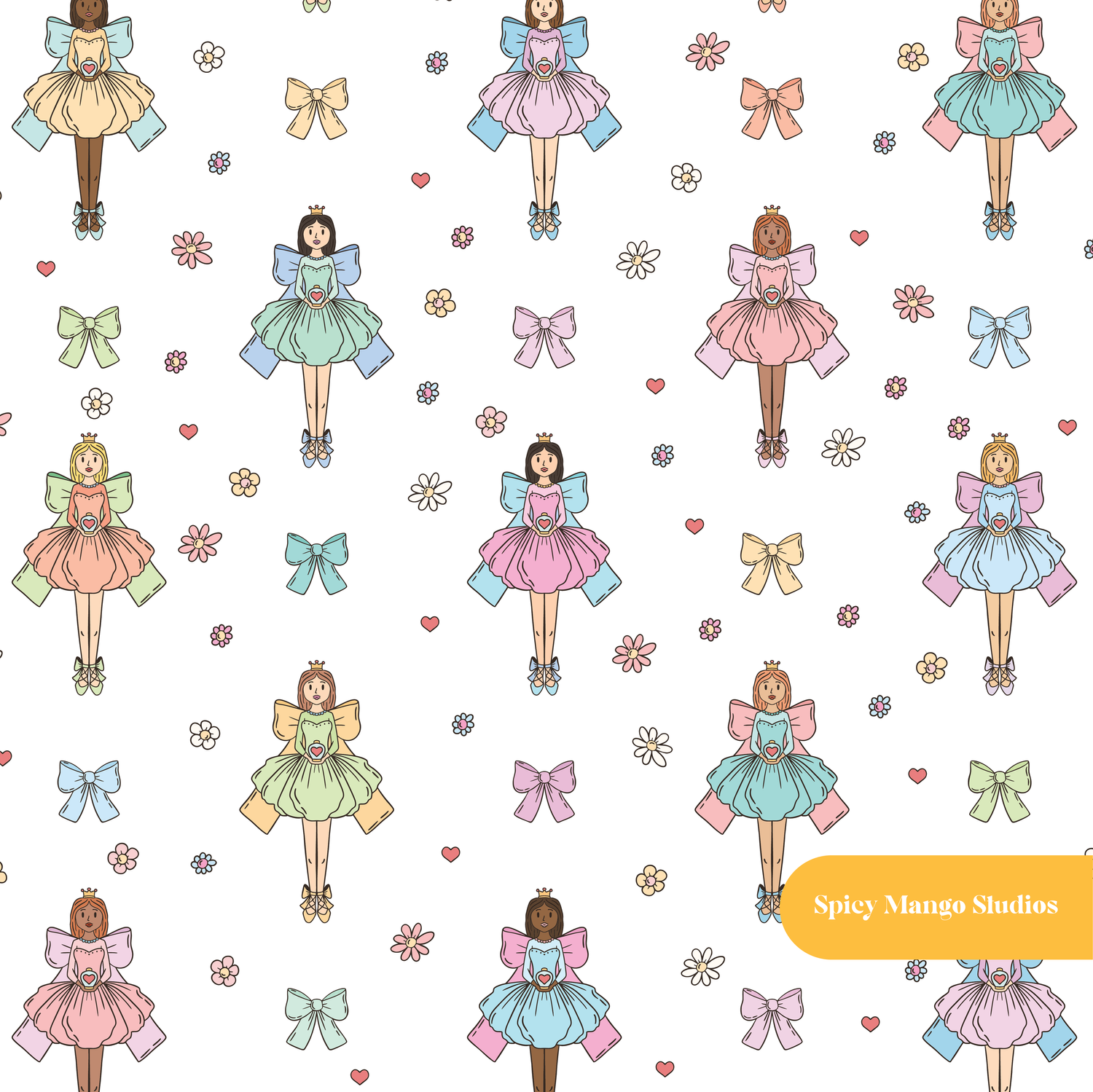 White Ballerina Bow Seamless Pattern