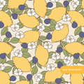 Neutral Blueberry Lemon Floral Seamless Pattern