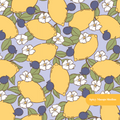 Periwinkle Blueberry Lemon Floral Seamless Pattern