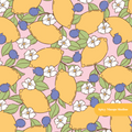 Pink Blueberry Lemon Floral Seamless Pattern