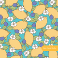 Teal Blueberry Lemon Floral Seamless Pattern