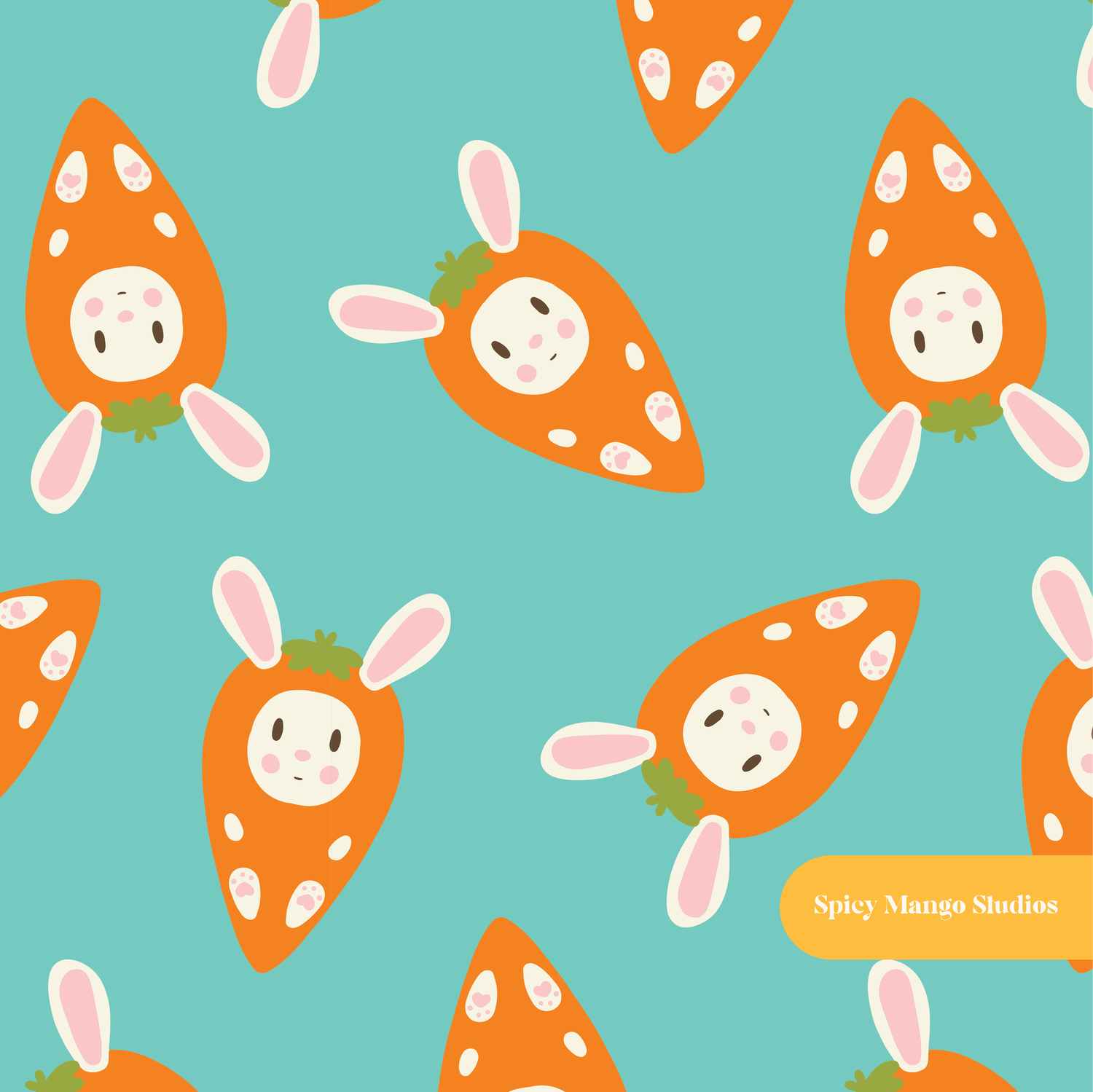 Aqua Bunny Carrot Seamless Pattern