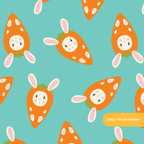 Aqua Bunny Carrot Seamless Pattern