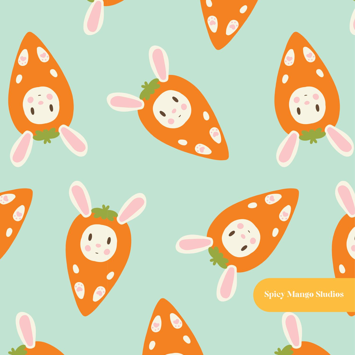 Mint Bunny Carrot Seamless Pattern
