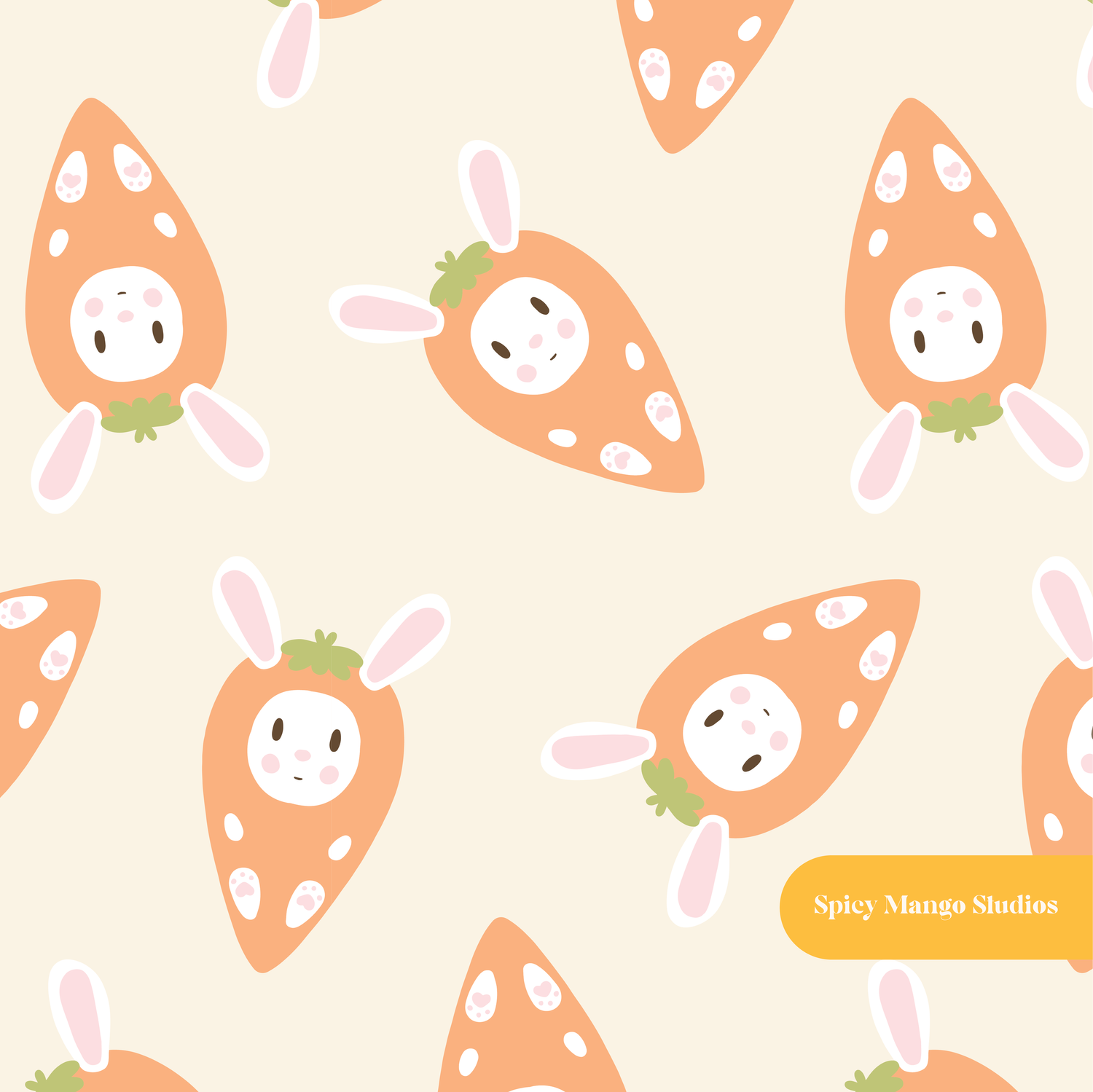 Neutral Bunny Carrot Seamless Pattern