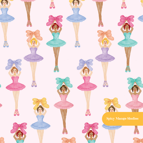 Ballerina Pink Watercolor Ballerina Bow Seamless Pattern