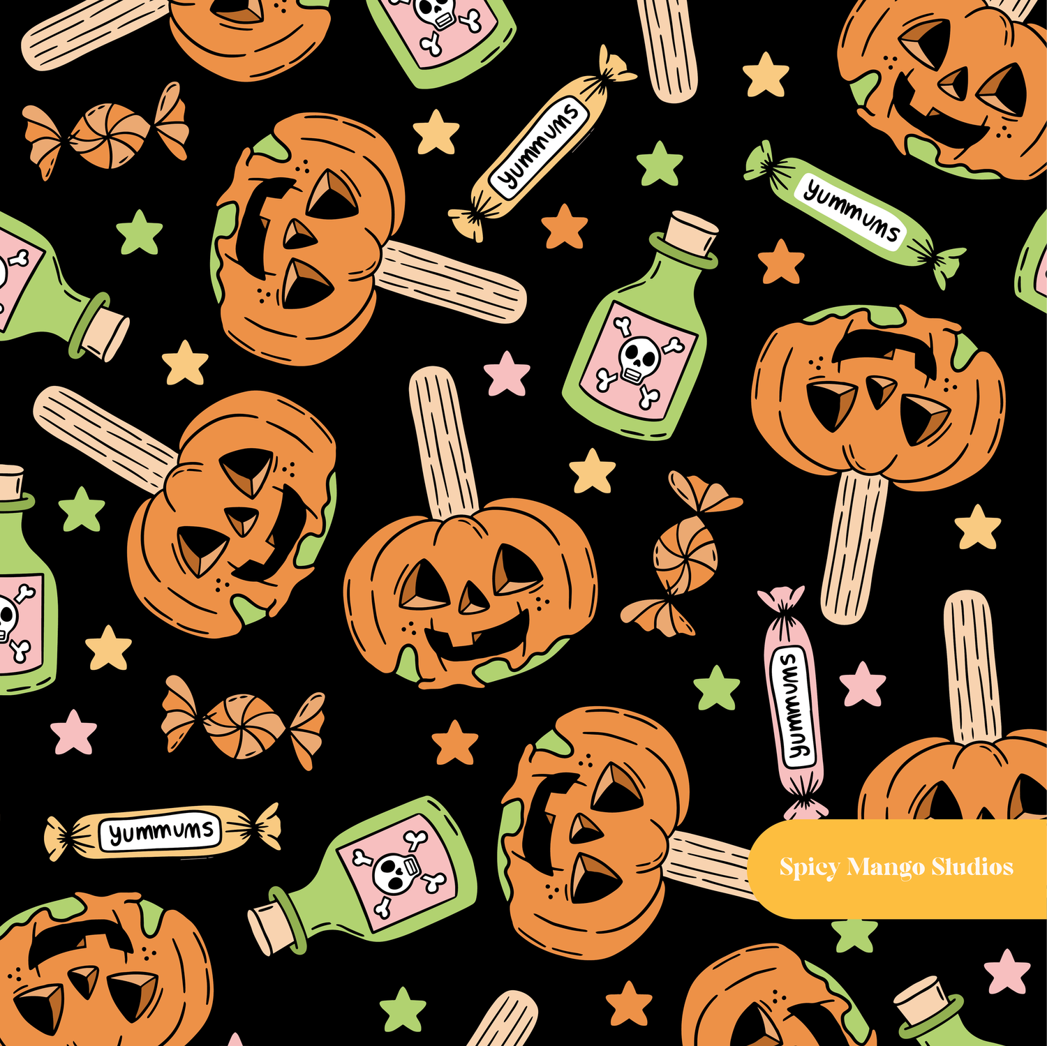Black Candy Apple Jack Seamless Pattern – Digital Download
