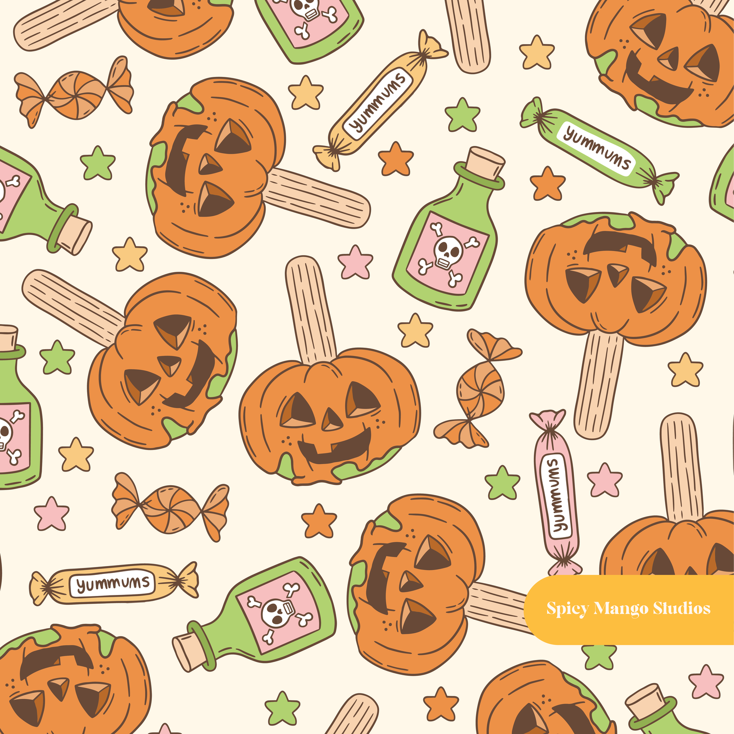 Neutral Candy Apple Jack Seamless Pattern – Digital Download