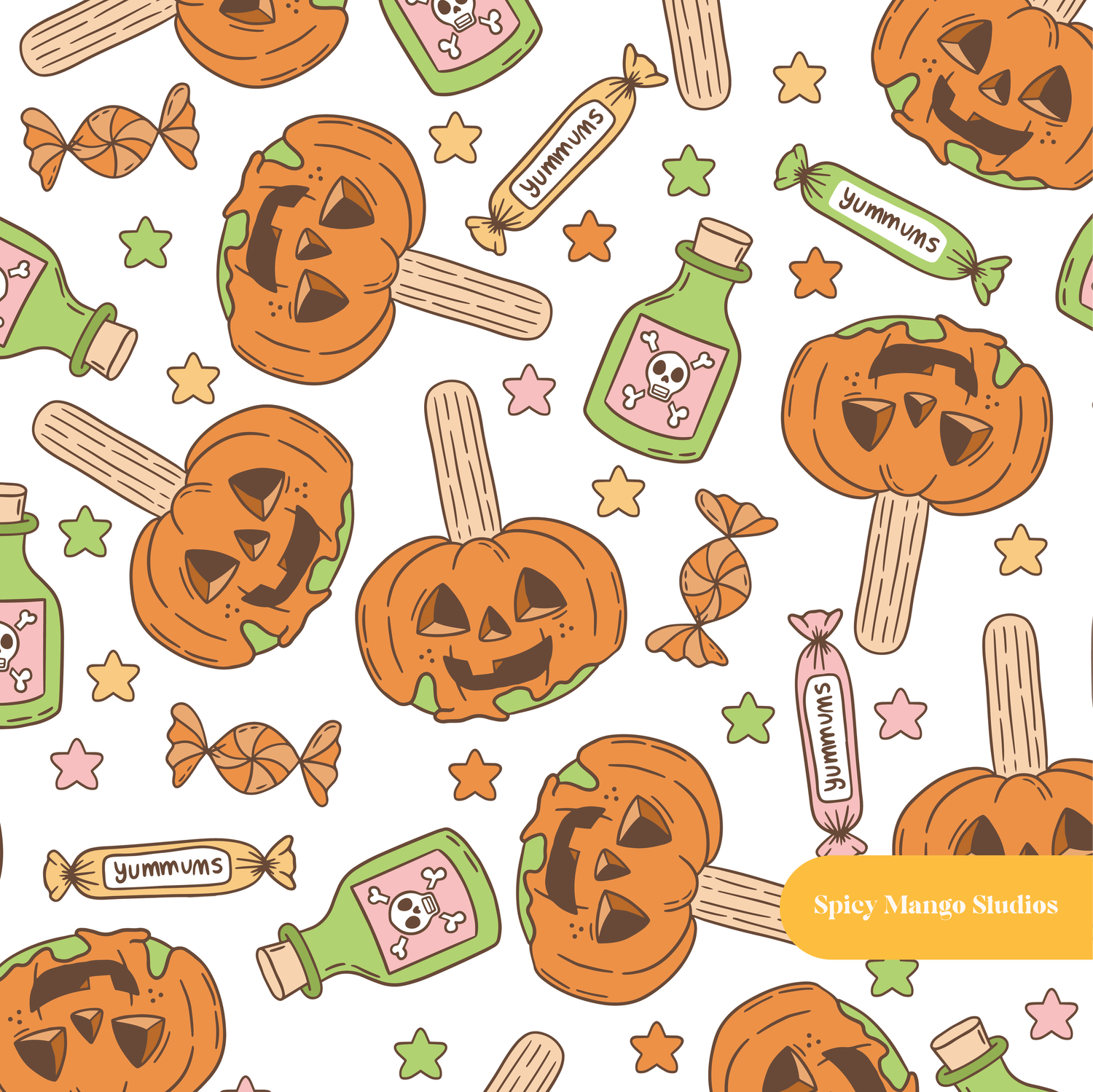 White Candy Apple Jack Seamless Pattern – Digital Download
