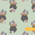 Fall Sage Cauldron Floral Seamless Pattern