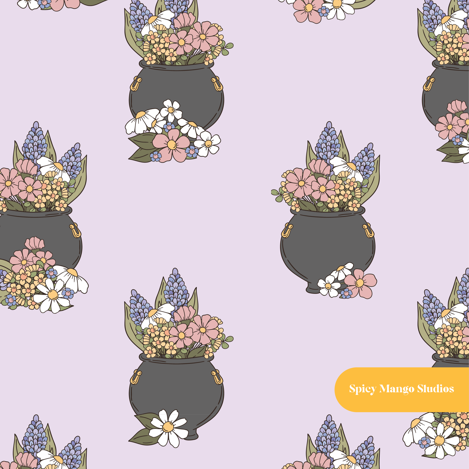 Lavender Cauldron Floral Seamless Pattern