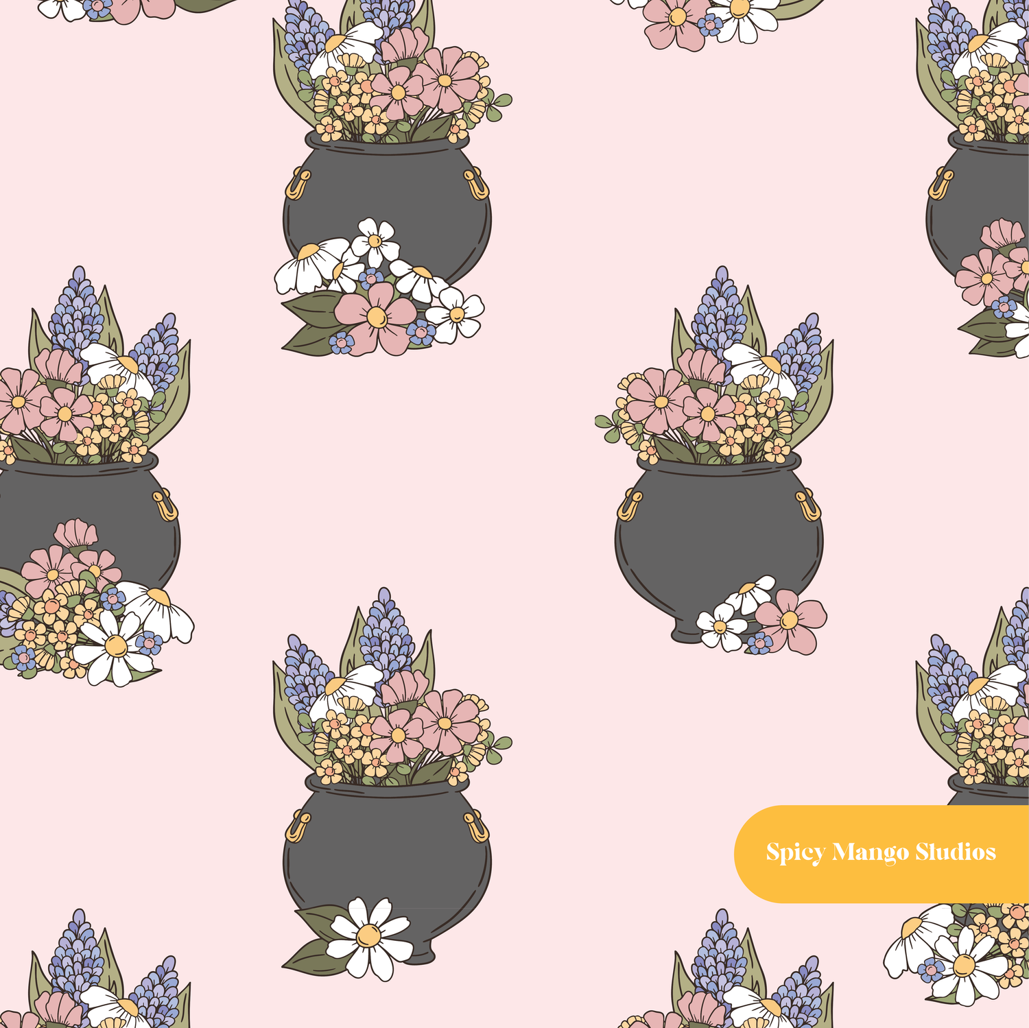 Pink Cauldron Floral Seamless Pattern