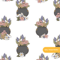White Cauldron Floral Seamless Pattern