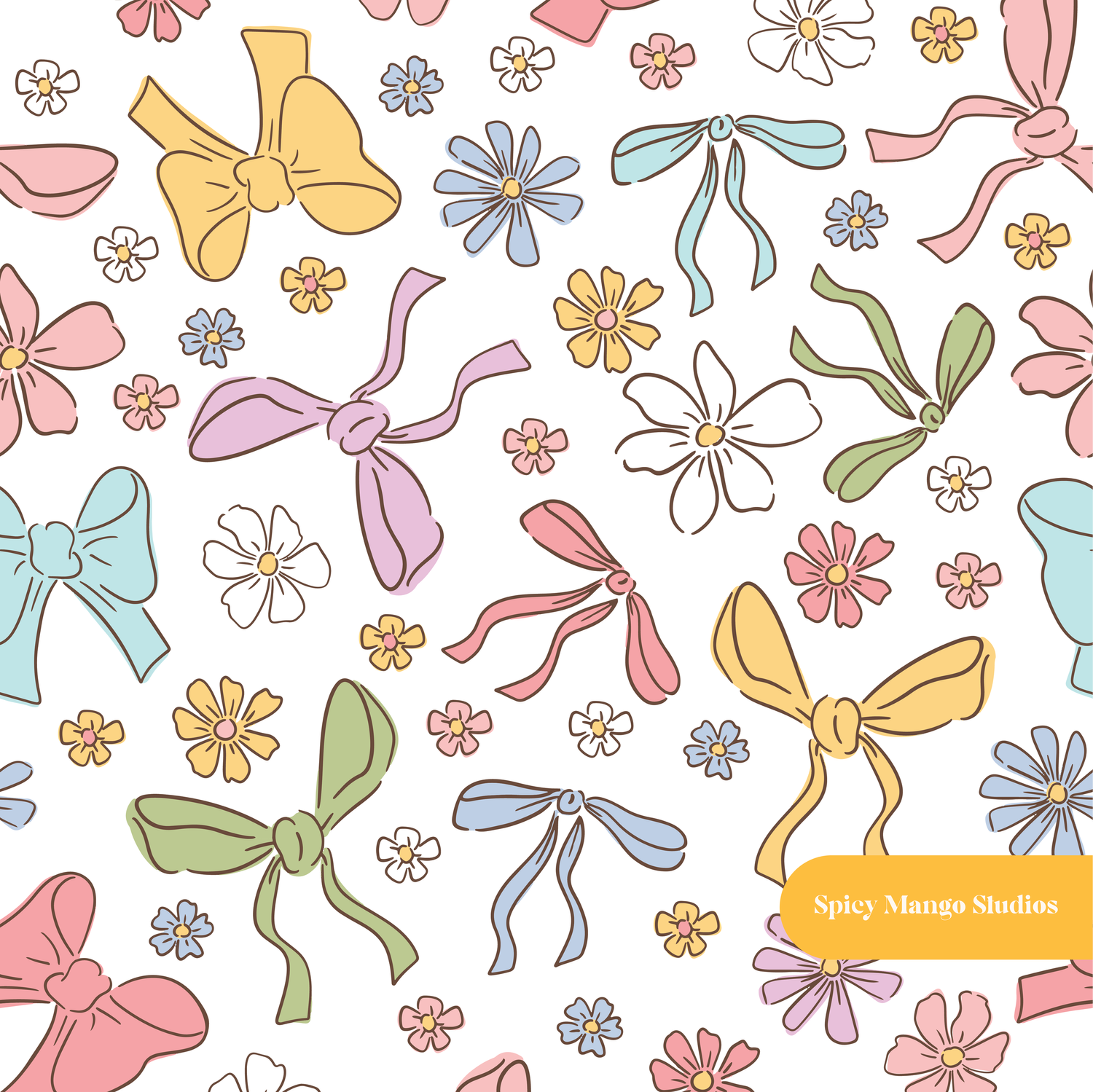 White Colorful Bows Seamless Pattern