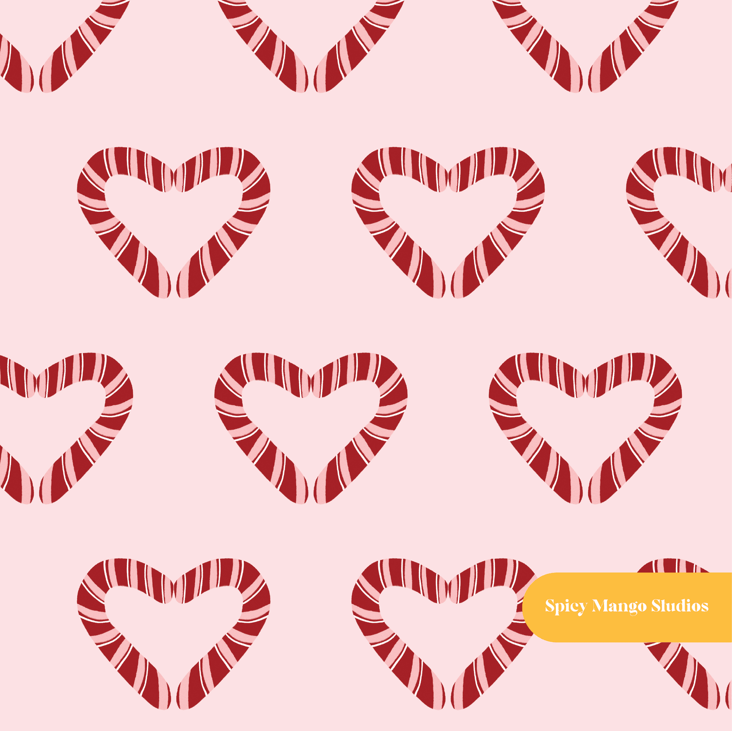 Pink and Red Candy Cane Hearts Seamless Pattern