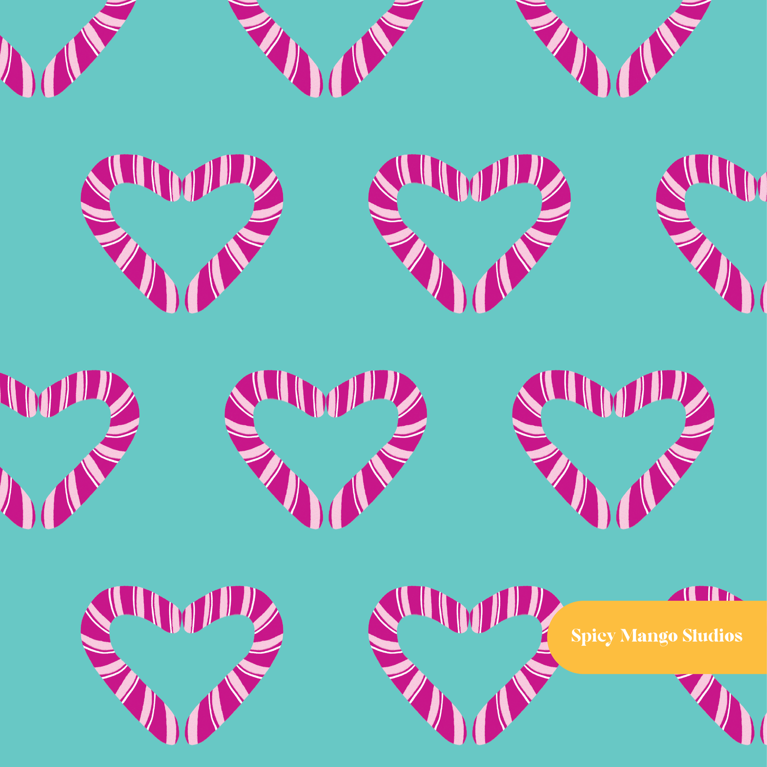Teal and Pink Candy Cane Hearts Seamless Pattern