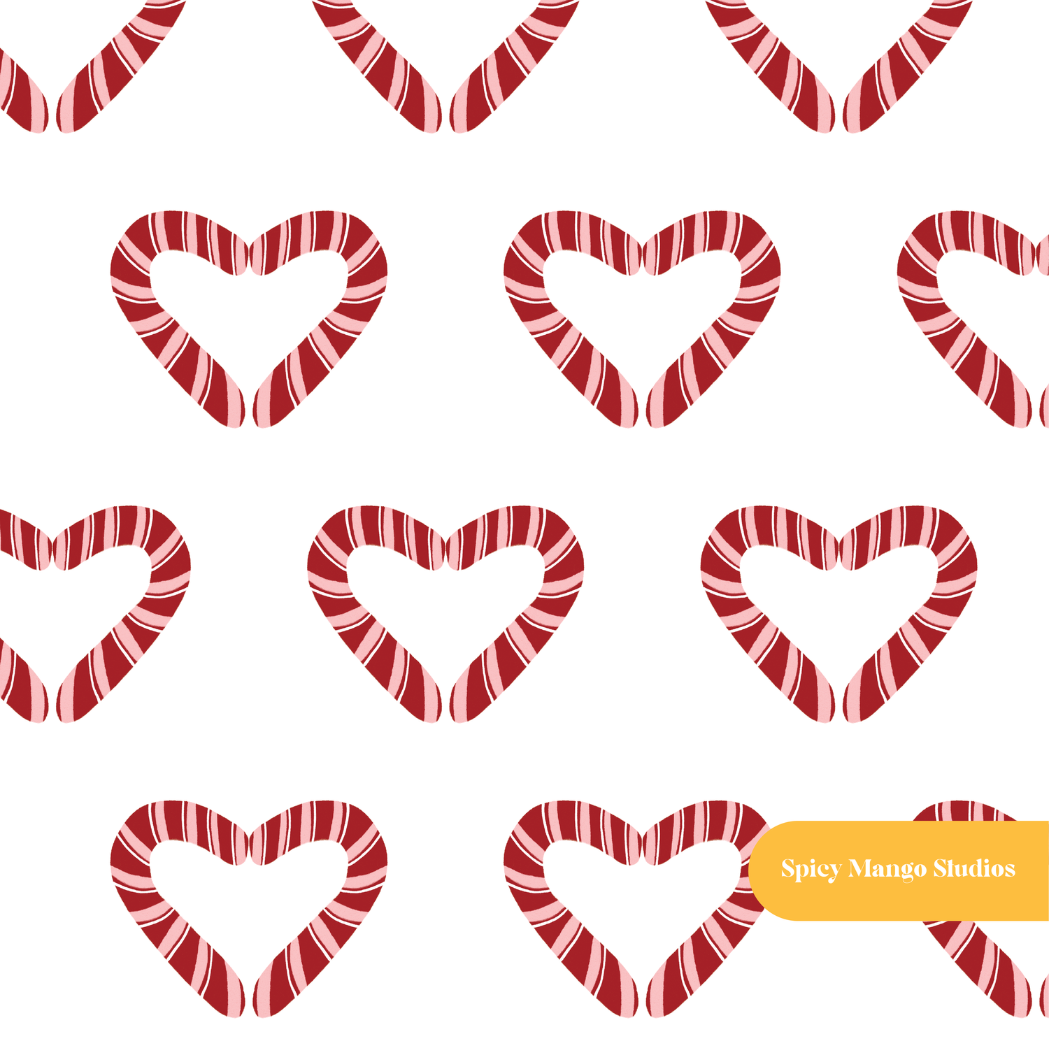 White and Red Candy Cane Hearts Seamless Pattern