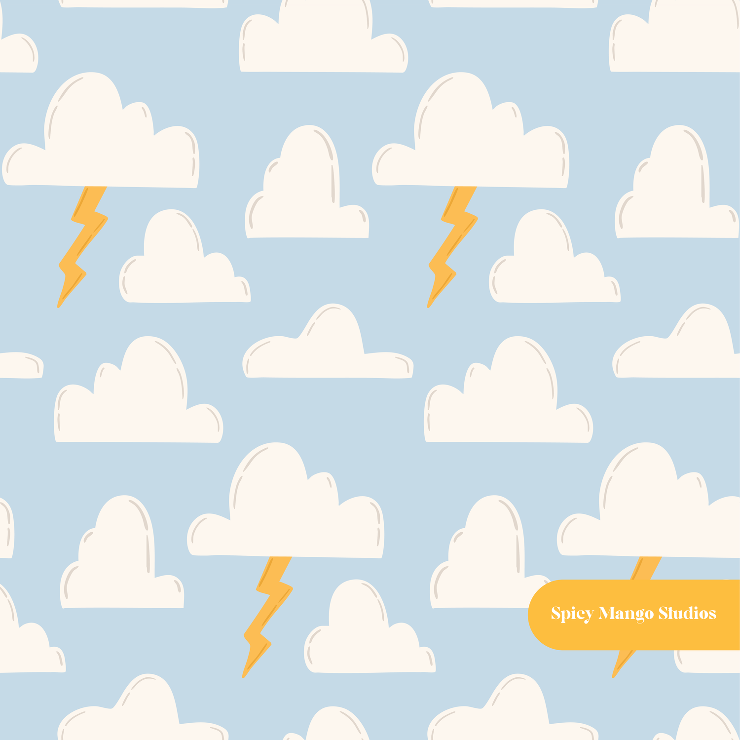 Blue Cute Clouds Seamless Pattern