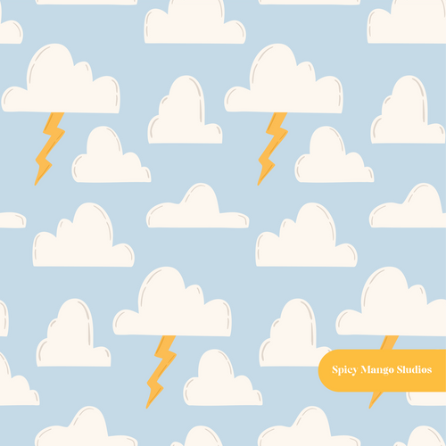 Blue Cute Clouds Seamless Pattern
