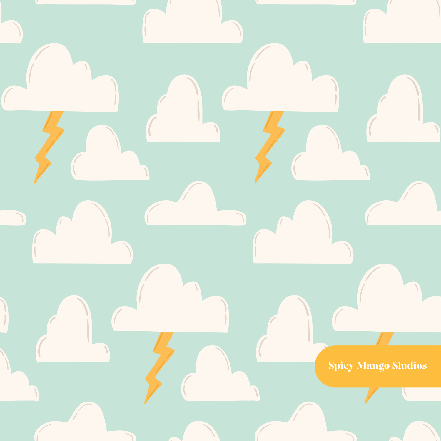 Mint Cute Clouds Seamless Pattern