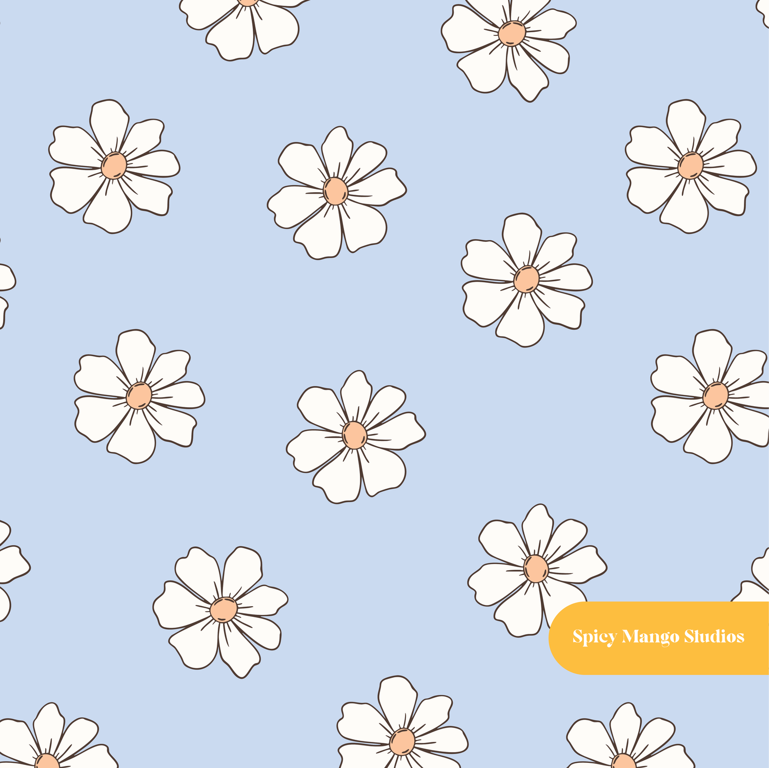 Blue Cute Daisies Seamless Pattern – Digital Download