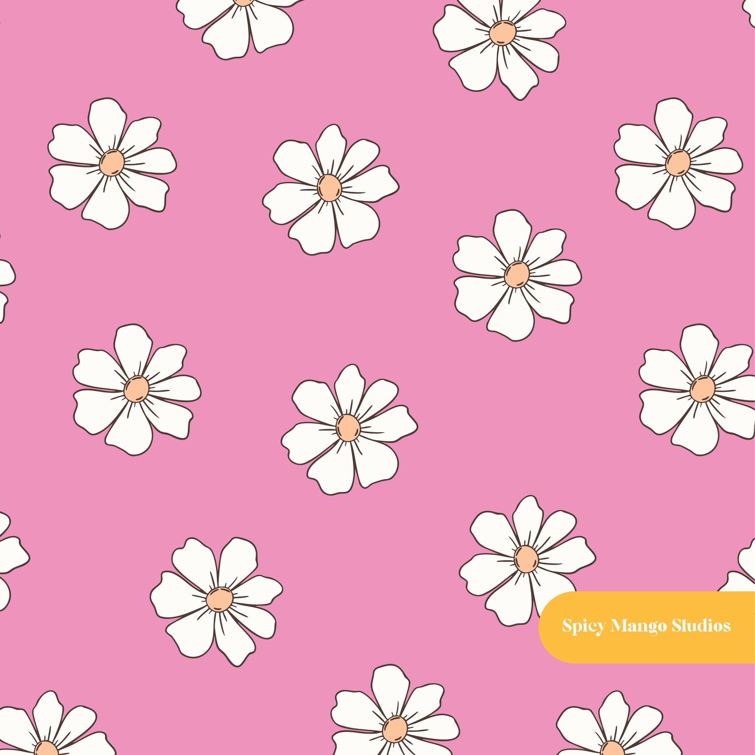 Dark Pink Cute Daisies Seamless Pattern – Digital Download