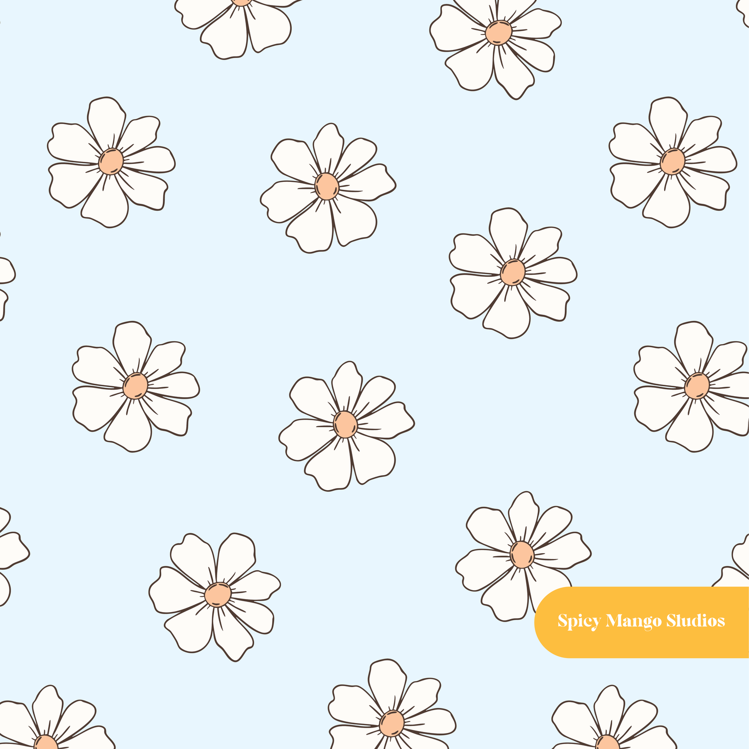 Light Blue Cute Daisies Seamless Pattern – Digital Download