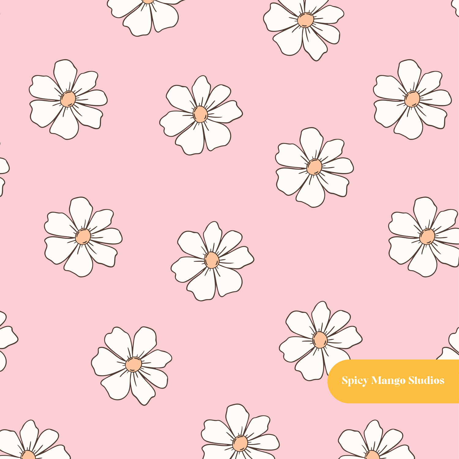Light Pink Cute Daisies Seamless Pattern – Digital Download