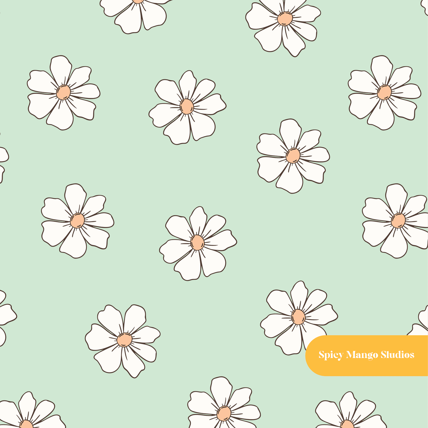 Mint Cute Daisies Seamless Pattern – Digital Download
