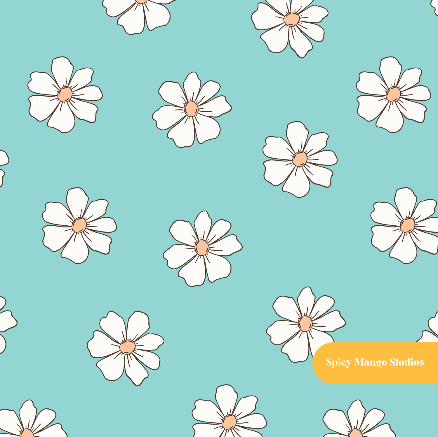 Teal Cute Daisies Seamless Pattern – Digital Download