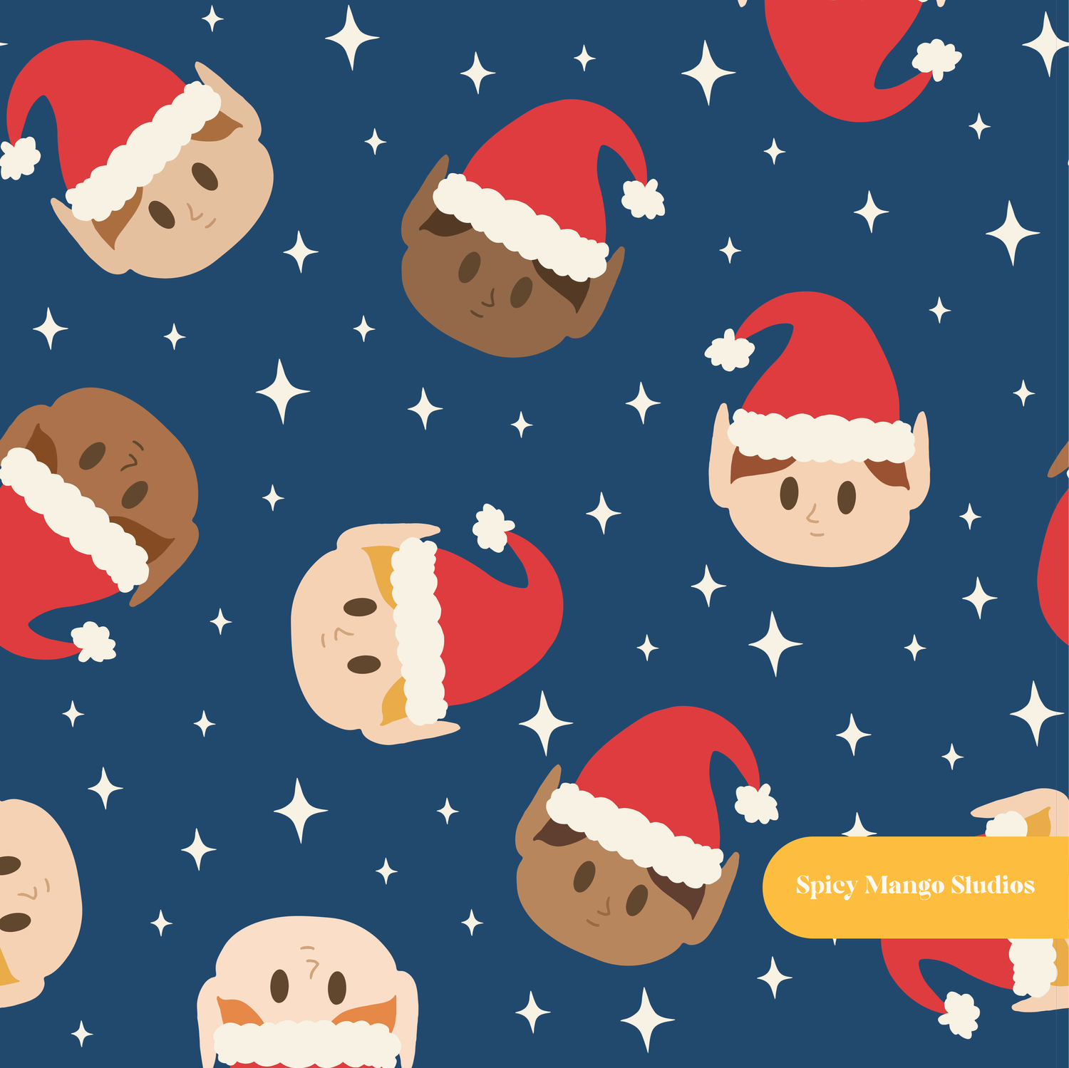 Navy Christmas Elves Seamless Pattern