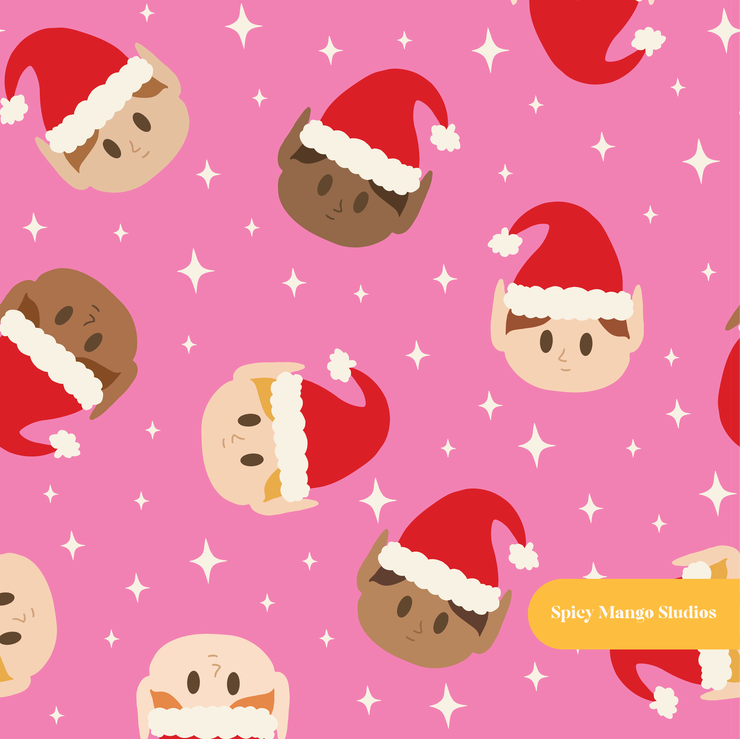 Pink Christmas Elves Seamless Pattern